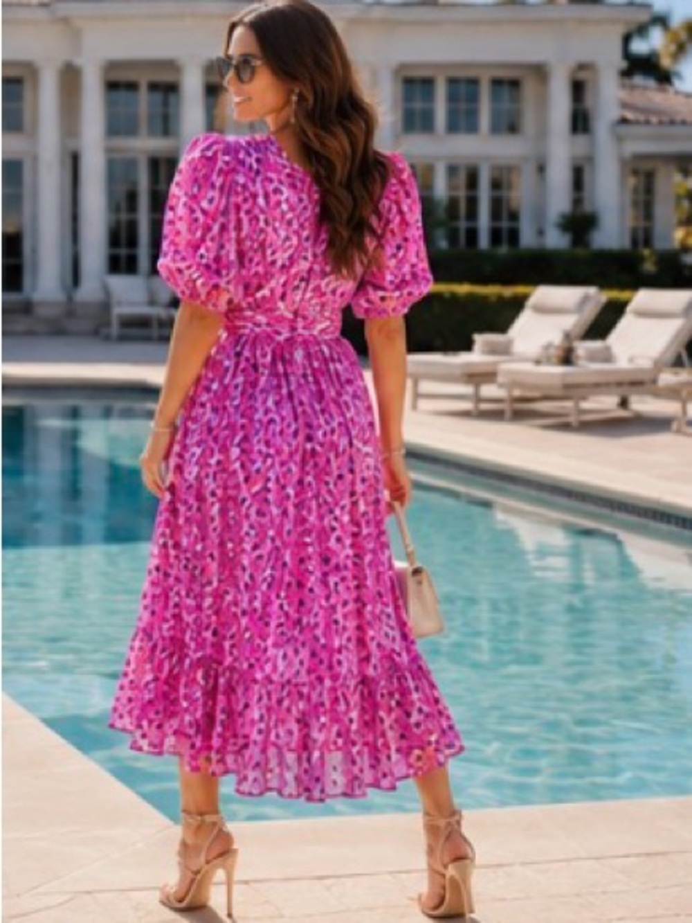 Lilly Pulitzer Juney Faux Wrap Midi Dress | Wild Fuchsia | Puff Sleeve | 6 - Picture 9 of 14